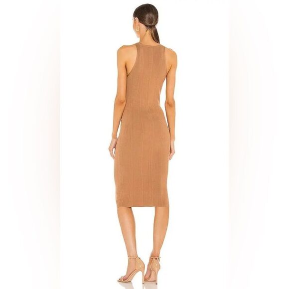 L’ANGENCE X REVOLVE Josephine v neck ribbed v neck tan stretchy dress sz medium - Picture 2 of 9